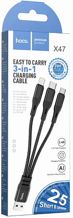 USB дата кабель Lightning+Micro+Type-C, X47, HOCO, черный