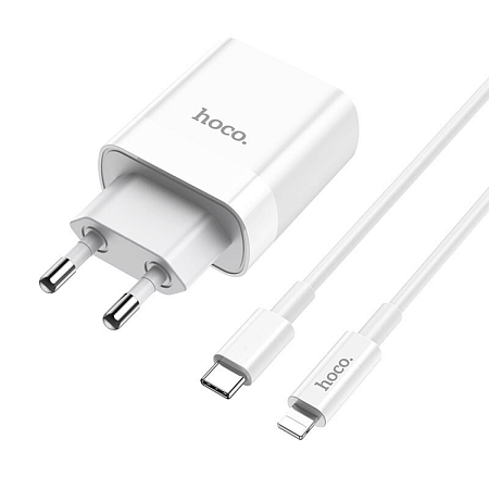 Сетевое зарядное устройство, 1 PD 20W + 1 USB 3.0 QC (C80A), HOCO, Type-C to Lightning, белый