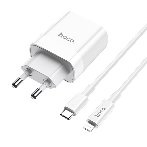 Сетевое зарядное устройство, 1 PD 20W + 1 USB 3.0 QC (C80A), HOCO, Type-C to Lightning, белый
