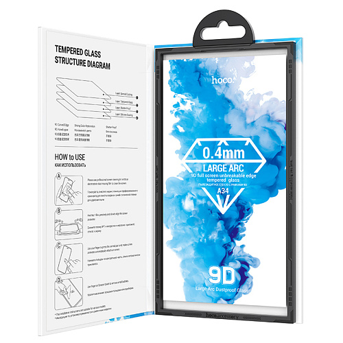 Защитное стекло для iPhone 16 Pro Max, A34, HOCO, 9D large arc dustproof glass, черное