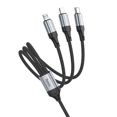 USB дата кабель Lightning+Micro+Type-C, X102, HOCO, черный