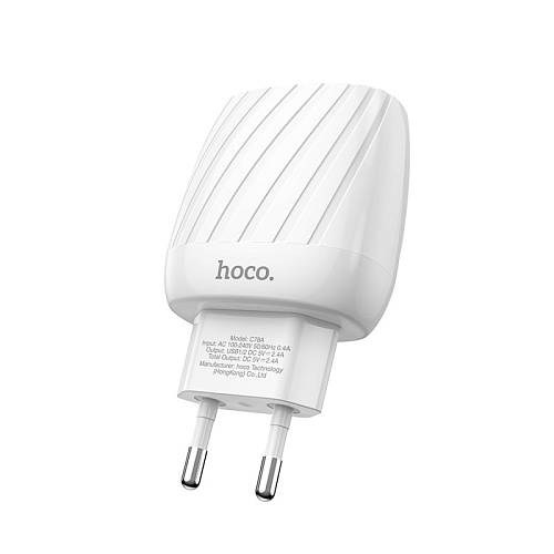 Сетевое зарядное устройство, 2 USB 2.4A (C78A), HOCO, белый