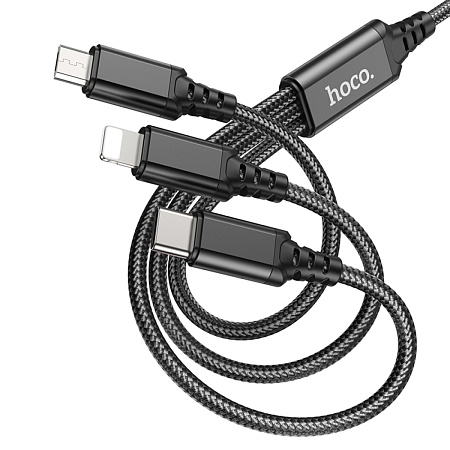 USB дата кабель Lightning+Micro+Type-C, X76, HOCO, черный
