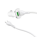 Автомобильное зарядное устройство, 2 USB 3.4A 18W QC3.0 (Z31), usb cable Type-C, HOCO, белый