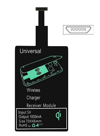 Приемник для беспроводной зарядки Micro USB, черный