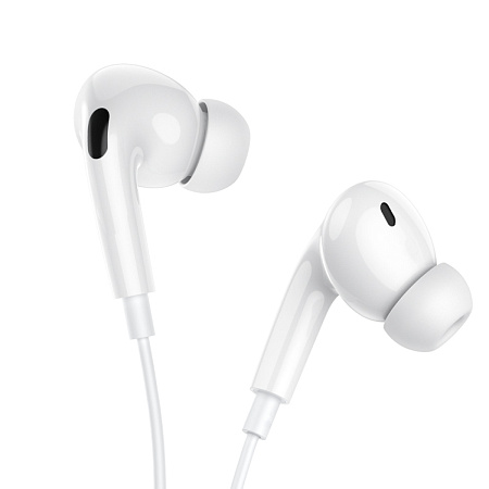 Проводные наушники M101 Pro, Crystal joy wire-controlled, HOCO, вакуумные с микрофоном, белые