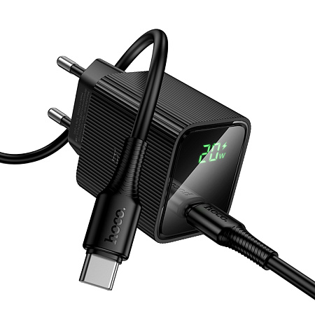 Сетевое зарядное устройство, 1 PD 20W  (CS82A), HOCO, Type-C to Type-C, с дисплеем, черный