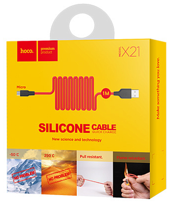 USB Кабель Micro, HOCO, X21, силиконовый, черно-красный