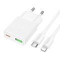 Сетевое зарядное устройство, 1 PD 20W + 1 USB 3.0 QC (N73), HOCO, Type-C to Lightning, белый