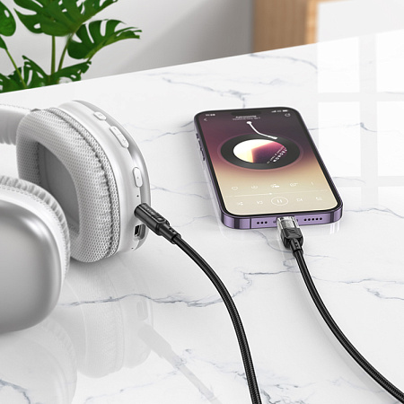 AUX Audio кабель 3,5 мм на Lightning, UPA27, HOCO, черный