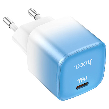 Сетевое зарядное устройство, 1 PD 20W + 1 USB 3.0 QC (C101A), HOCO, голубой с белым
