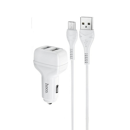 Автомобильное зарядное устройство, 2 USB 2.4A (Z36), usb cable micro, HOCO, белый