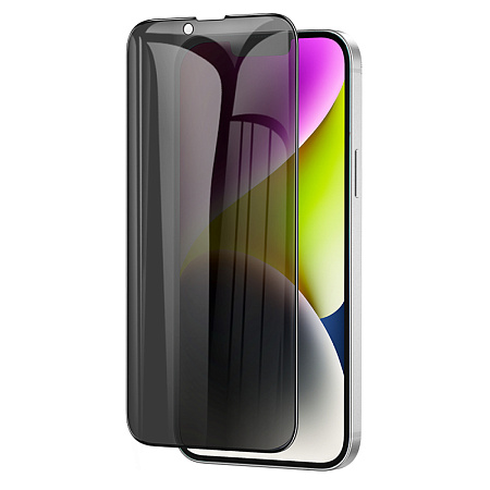 Защитное стекло на iPhone 13 (6.1)/13 Pro/14/16e, A12 Pro, HOCO, Privacy Nano 3D, черное