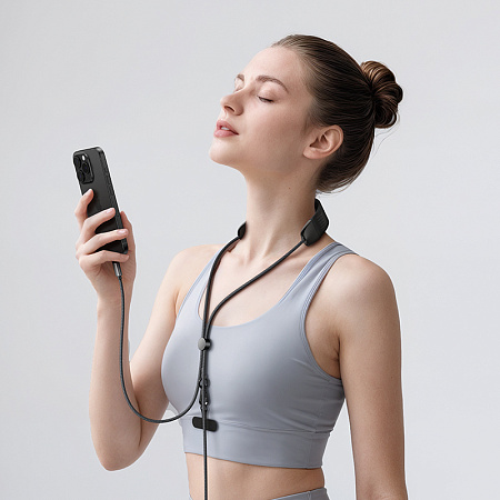 Кабель Type-C на Type-C, HOCO, U145, с шнурком на шею для телефона, 100W, черный