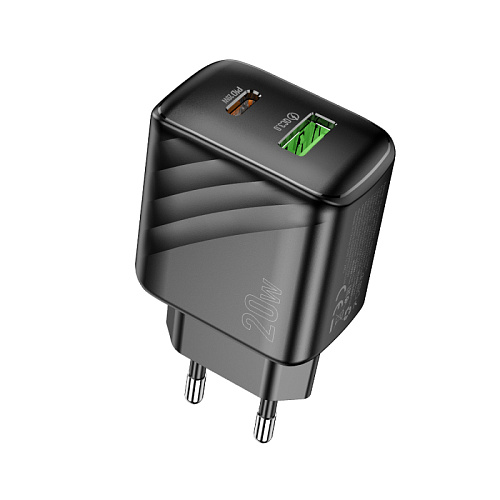 Сетевое зарядное устройство, 1 PD 20W + 1 USB 3.0 QC (CS25A), HOCO, черный