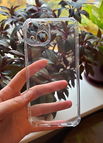 Чехол силиконовый для iPhone 15 Plus (6.7), усиленные края, с защитой камеры, X-CASE, прозрачный