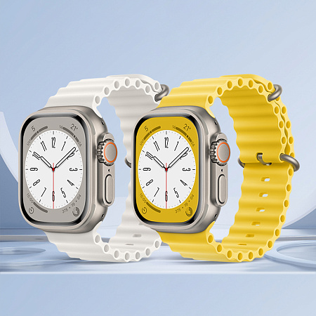Ремешок на руку для Apple Watch 44/45/46/49 мм, HOCO, WA12, силиконовый ребристый, белый