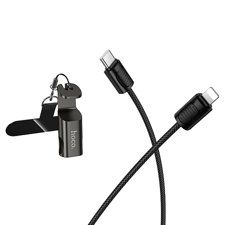 Кабель Lightning to Type-C (PD), HOCO, X126, 0.35 метра, шнурок на руку с креплением под чехол, 30W, черный