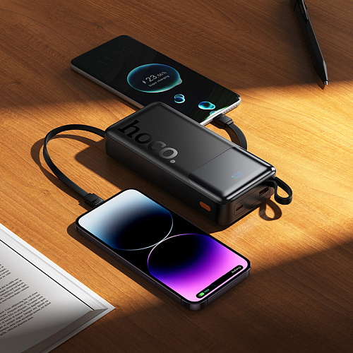 Универсальный Доп. Аккумулятор 20000mAh, J156A, HOCO, выход: 1 USB, 1 PD (20W), кабель: Type-C, Lightning, Micro, черный
