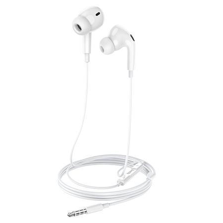 Проводные наушники M101 Pro, Crystal joy wire-controlled, HOCO, вакуумные с микрофоном, белые
