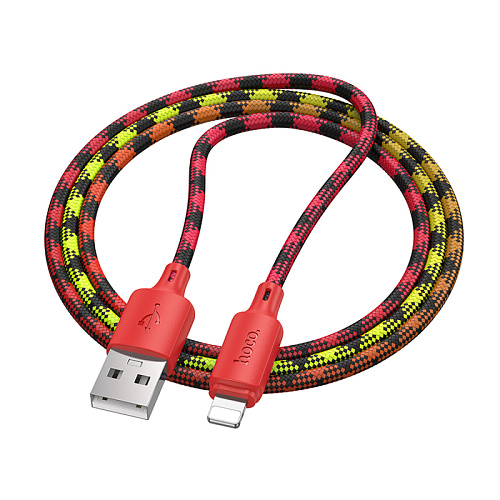 USB дата кабель Lightning, HOCO, X116, 1м, разноцветный красный с желтым или синим