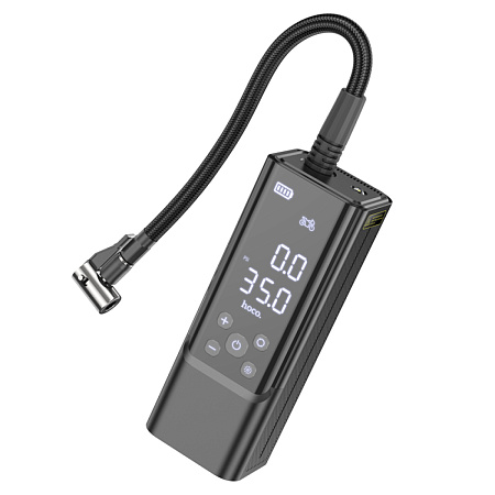 Автомобильный насос ZP7, HOCO, с аккумулятором (5000mAh, 2 колеса 205/55/R16 0-2.5Bar) и дисплеем, черный