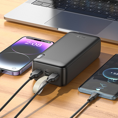 Универсальный Доп. Аккумулятор 30000mAh, J128B, HOCO, выход: 2 USB (5V/2A), черный