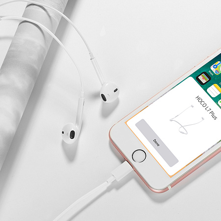 Проводные наушники L7 Plus, Lightning, HOCO, белые