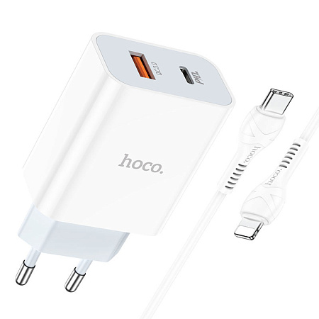 Сетевое зарядное устройство, 1 PD 20W + 1 USB 3.0 QC (C97A), HOCO, Type-C to Lightning, белый