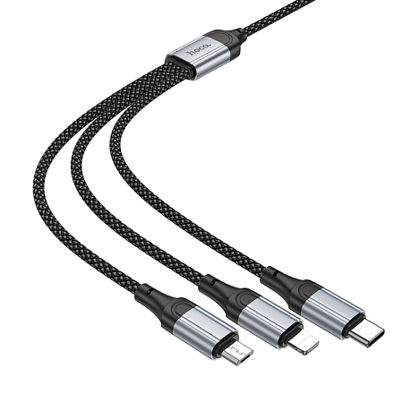USB дата кабель Lightning+Micro+Type-C, X102, HOCO, черный