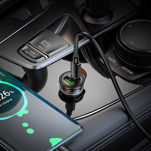 Автомобильное зарядное устройство, 1 USB QC3.0 18W, 1 PD 25W (NZ16A), HOCO, Type-C to Type-C, серый