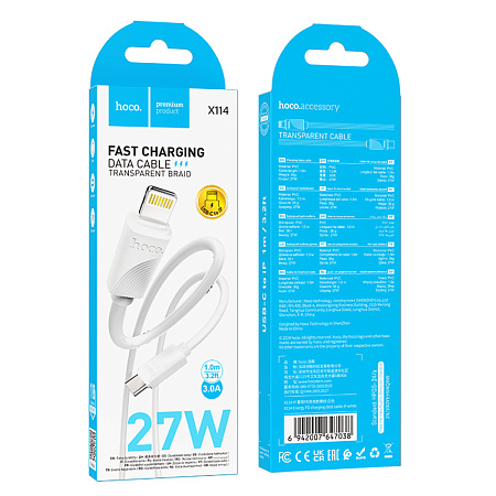 Кабель Lightning to Type-C (PD), HOCO, X114, 1 метр, цвет белый