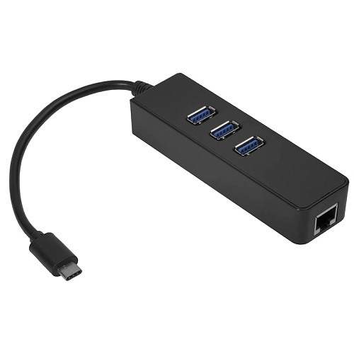 USB Hub с 1 Type-C на 3 USB 3.0+RJ45, черный