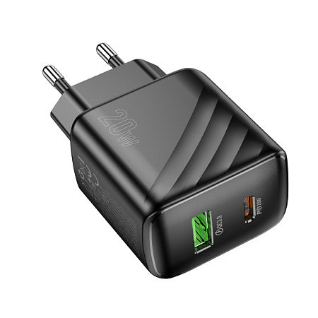 Сетевое зарядное устройство, 1 PD 20W + 1 USB 3.0 QC (CS25A), HOCO, черный