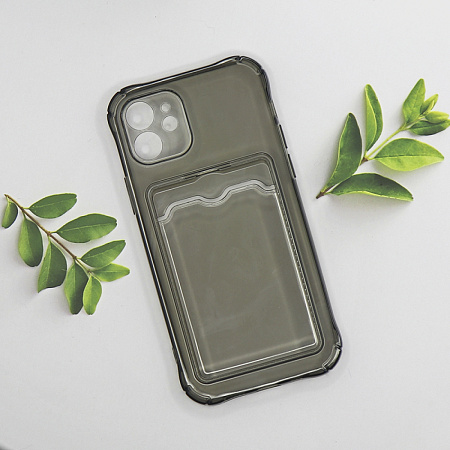 Чехол силиконовый для iPhone 12 (6.1), с карманом для карты, с защитой камеры, X-CASE, затемненный