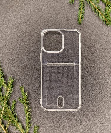 Чехол силиконовый для iPhone 15 Pro Max (6.7), с карманом для карты, X-CASE, прозрачный
