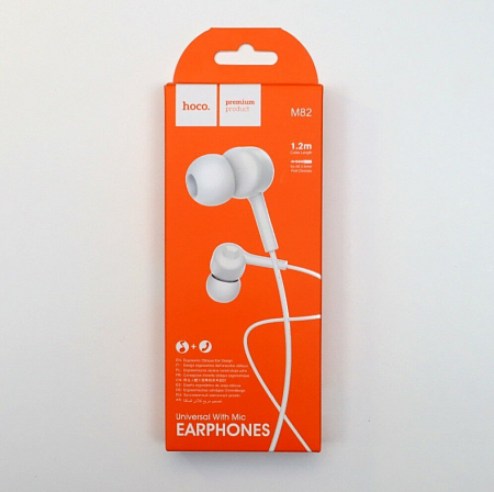 Проводные наушники M82, La musique universal earphones, HOCO, вакуумные с микрофоном, белые