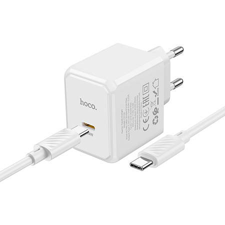 Сетевое зарядное устройство, 1 PD 20W (CS13A), HOCO, Type-C to Type-C, белый