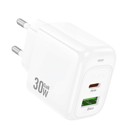 Сетевое зарядное устройство, 1 USB 3.0 QC+1 PD 30W (CS55A), HOCO, белый