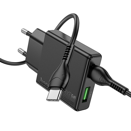 Сетевое зарядное устройство, 1 PD 20W + 1 USB 3.0 QC (N38), HOCO, Type-C to Type-C, черный