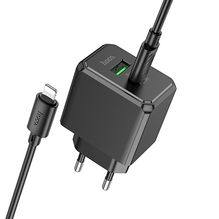 Сетевое зарядное устройство, 1 PD 20W + 1 USB 3.0 QC (CS14A), HOCO, Type-C to Lightning, черный