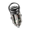 Автомобильное зарядное устройство, 1 USB 18W+1 PD 30W (Z53A), HOCO, черный с прозрачным