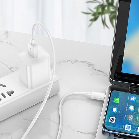 Кабель USB Type-C, 1 метр, удлиненный штекер 10 мм, цвет белый
