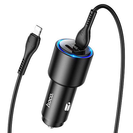 Автомобильное зарядное устройство, 2 PD QC3.0 40W (NZ3), HOCO, кабель Type-C to Lightning, черный