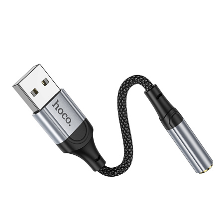 Переходник с USB на Jack 3.5мм, LS36, HOCO,  длина: 12 см; вес: 8 г, черный