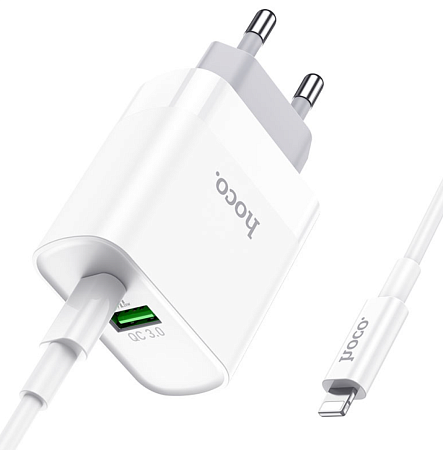 Сетевое зарядное устройство, 1 PD 20W + 1 USB 3.0 QC (C80A), HOCO, Type-C to Lightning, белый