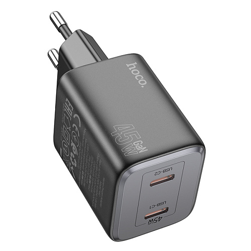 Сетевое зарядное устройство, 2 PD 45W (N42), HOCO, черный
