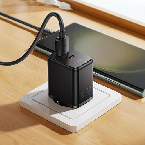 Сетевое зарядное устройство, 1 PD 30W + 1 USB 3.0 QC (C157A), HOCO, Type-C, черный