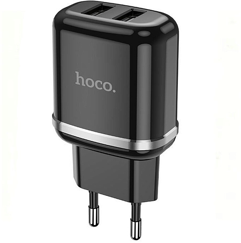 Сетевое зарядное устройство, 2 USB 2.4A 12W (N4), HOCO, Lightning, Умная зарядка, черный