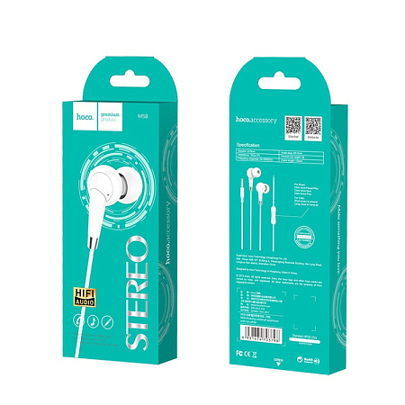 Проводные наушники M58 Amazing universal earphones with mic, hoco, белые